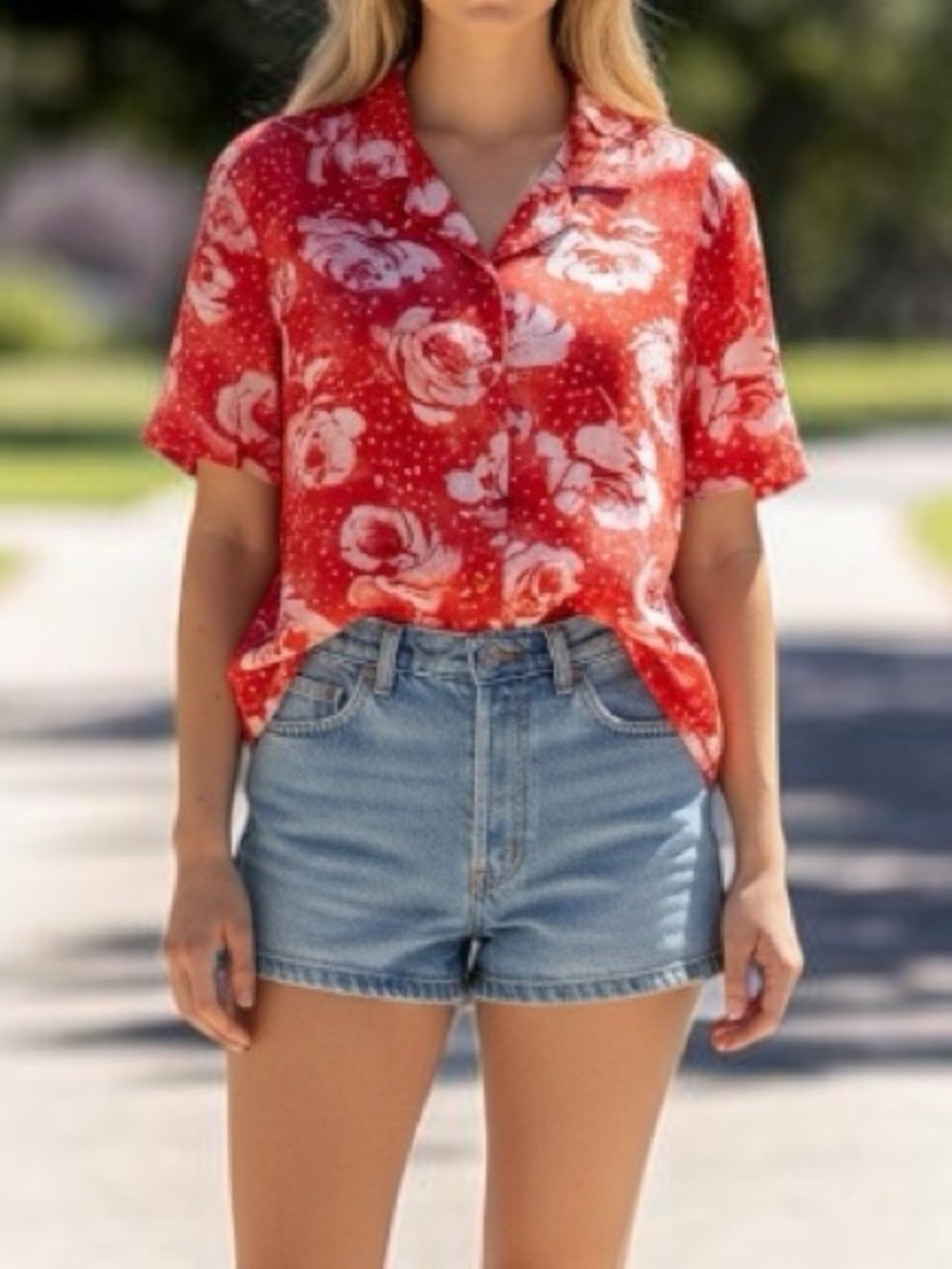 Vintage 1990’s Jams World Floating Rose Short Sleeve Blouse Made In Hawaii XL - Picture 9 of 9